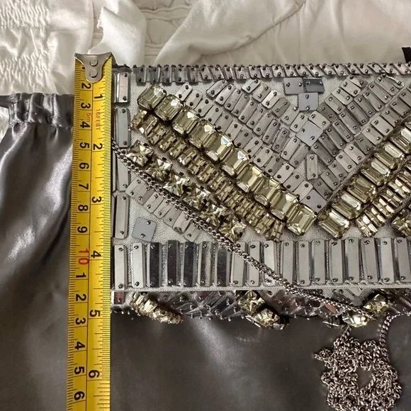 Alberta Ferretti Silver Crystal Embellished Chain Crossbody - Picture 10 of 10
